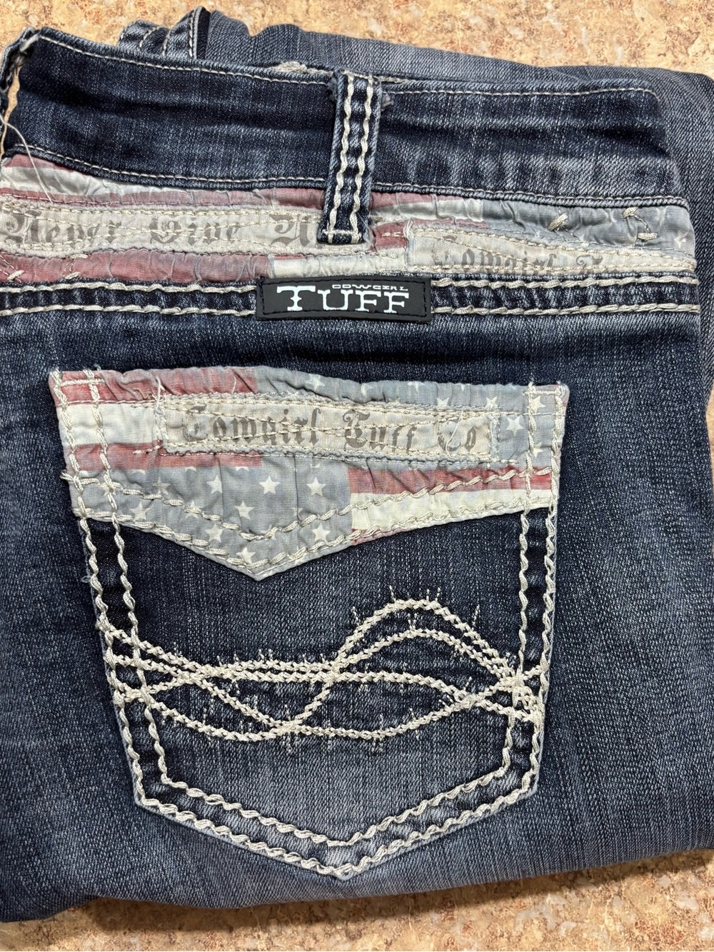 TUFF Dark Wash Jeans with Flag Patch Pocket